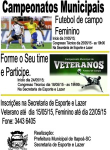 Dois campeonatos municipais de futebol estao com as inscricoes abertas em Itapoa