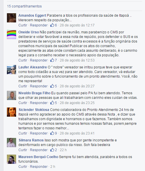 Comentarios nota de repudio Conselho Municipal de Saude Vereador Daniel Silvano Weber