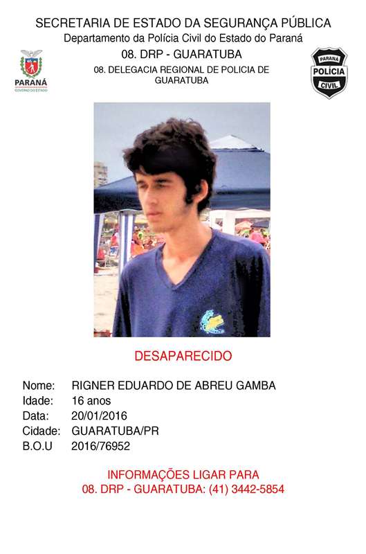 Adolescente de 16 anos desaparece em Guaratuba PR