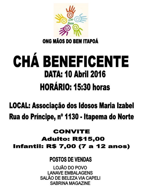 ONG Maos do Bem Itapoa promove Cha Beneficente