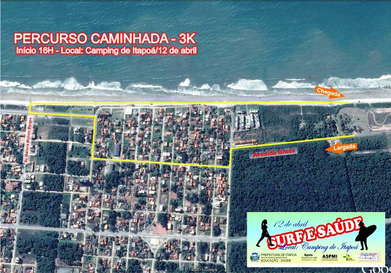 Percurso da caminhada orientada da 2ª edição do Surf e Saúde em Itapoá