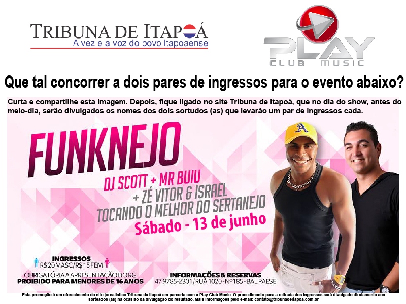 Promoção Sorteio Pares de Ingressos Play Music