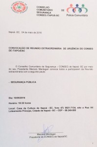Convocacao reunião extraordinaria Conseg Itapoa para 10-05-16