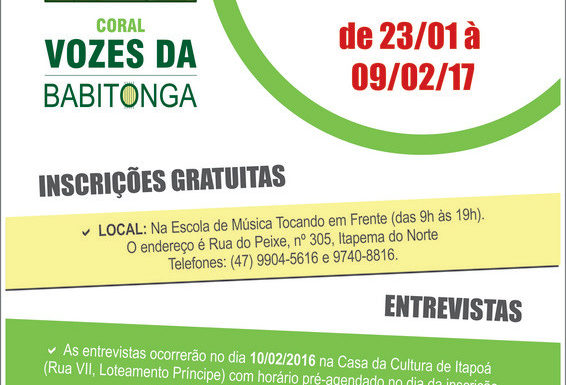 cartaz inscricao coral vozes da babitonga 2017