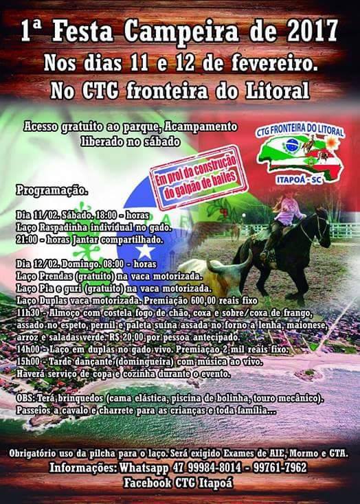1a Festa Campeira de 2017 do CTG Fronteira do Litoral em Itapoa