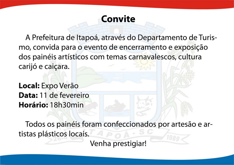 Convite encerramento e exposicao paineis artisticos com temas carnavalescos