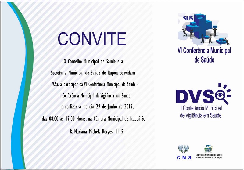 Convite VI Conferencia de Saude e I Conferencia de Vigilancia em Saude de Itapoa