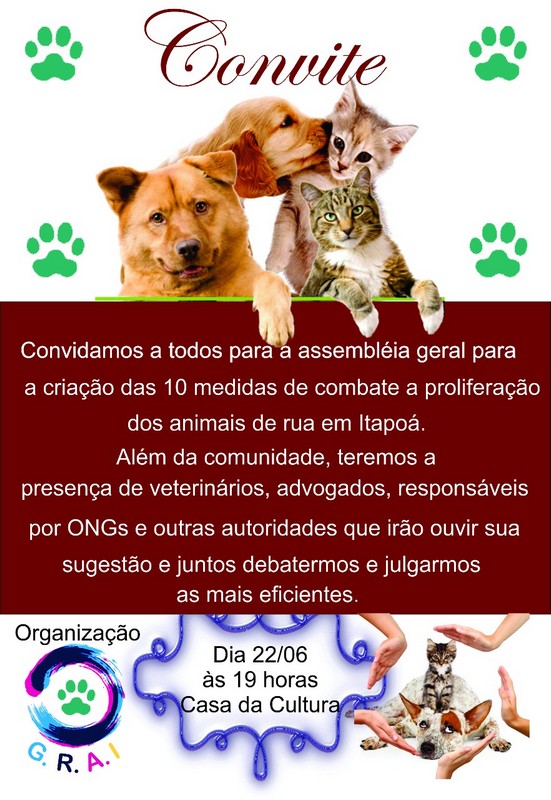 GRAI convida comunidade para debater a situacao dos animais de rua em Itapoa