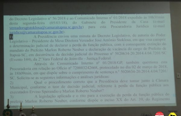 Presidente da Camara de vereadores decreta fim do mandato de marlon neuber 23