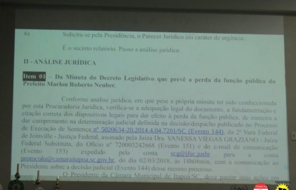 Presidente da Camara de vereadores decreta fim do mandato de marlon neuber 24