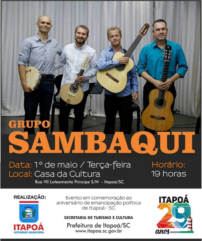 Grupo Sambaqui se apresenta em Itapoa no Feriado de 1o de Maio
