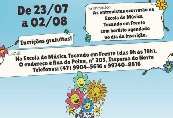 Inscricoes Coral Infantil Sementes do Amanhã de Itapoa 23-07-18 a 02-08-18