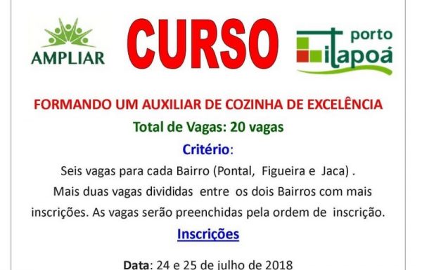 Projeto do Porto oferta curso de auxiliar de cozinha a moradores do Pontal, Figueira e Jaca em Itapoa capa