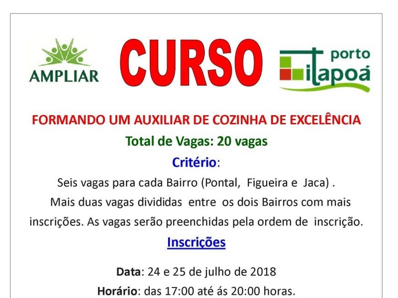 Projeto do Porto oferta curso de auxiliar de cozinha a moradores do Pontal, Figueira e Jaca em Itapoa capa
