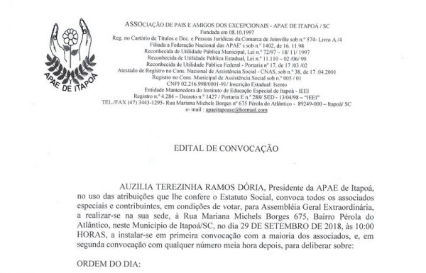 EDITAL CONVOCAÇÃO 001 APAE de Itapoa