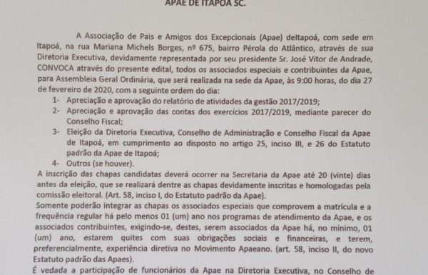 Edital convocacao eleicao APAE Itapoa 27-02-20