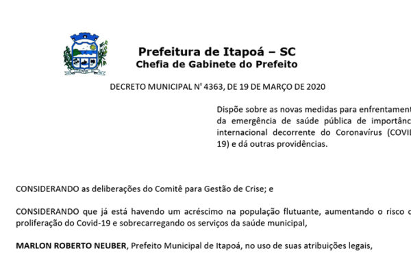 Decreto Municipal de Itapoa no 4.363-2020