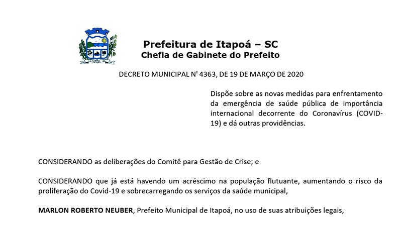 Decreto Municipal de Itapoa no 4.363-2020