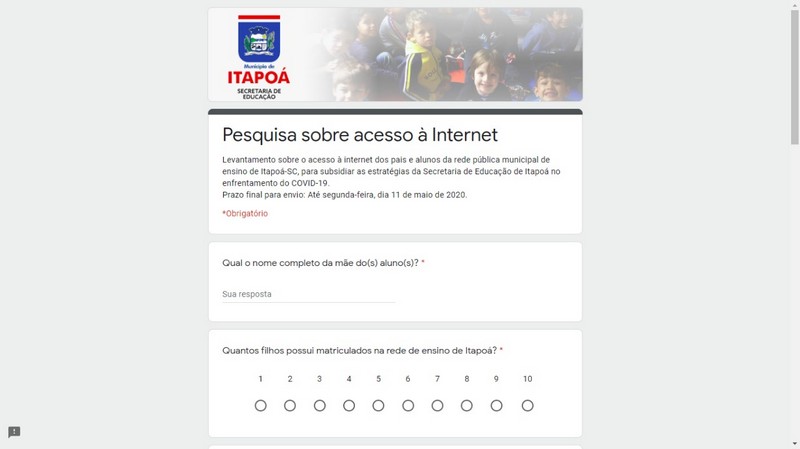 Educacao realiza pesquisa sobre acesso a internet pela comunidade escolar em Itapoa