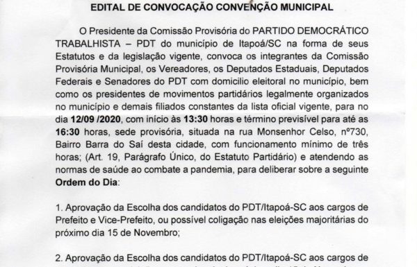 Edital imprensa da convencao PDT Itapoa