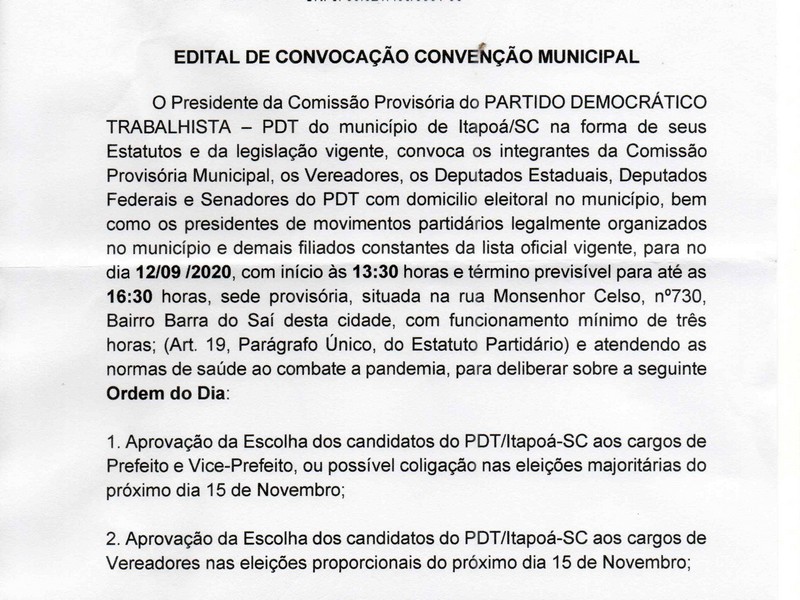 Edital imprensa da convencao PDT Itapoa