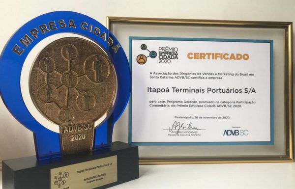 Porto Itapoa conquista Premio Empresa Cidada ADVB SC 2020 com Programa Geracao 2
