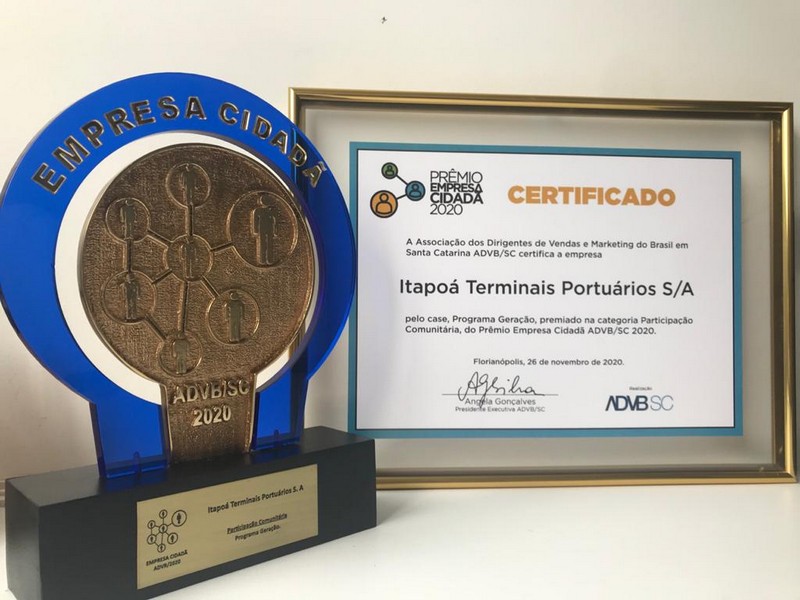 Porto Itapoa conquista Premio Empresa Cidada ADVB SC 2020 com Programa Geracao 2