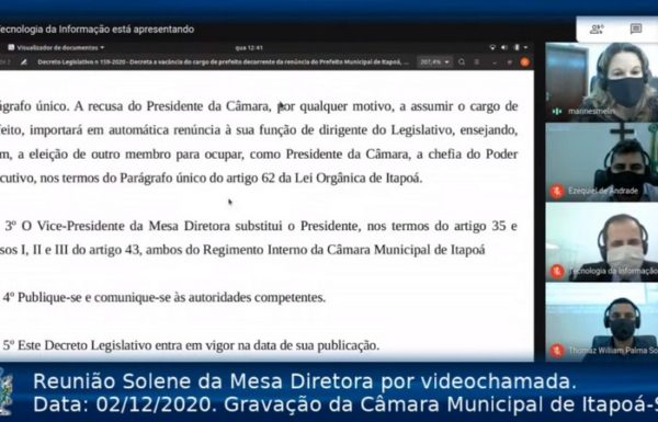 Presidente da Camara assume a Prefeitura e vice-presidente o Poder Legislativo de Itapoa