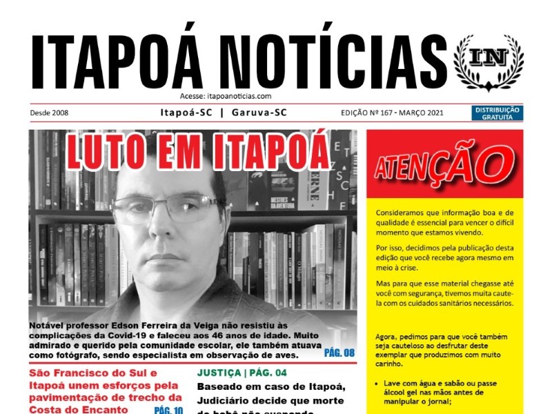 Capa jornal impresso Itapoá Notícias edição 167 - março de 2021 para TI (Tribuna de Itapoa)