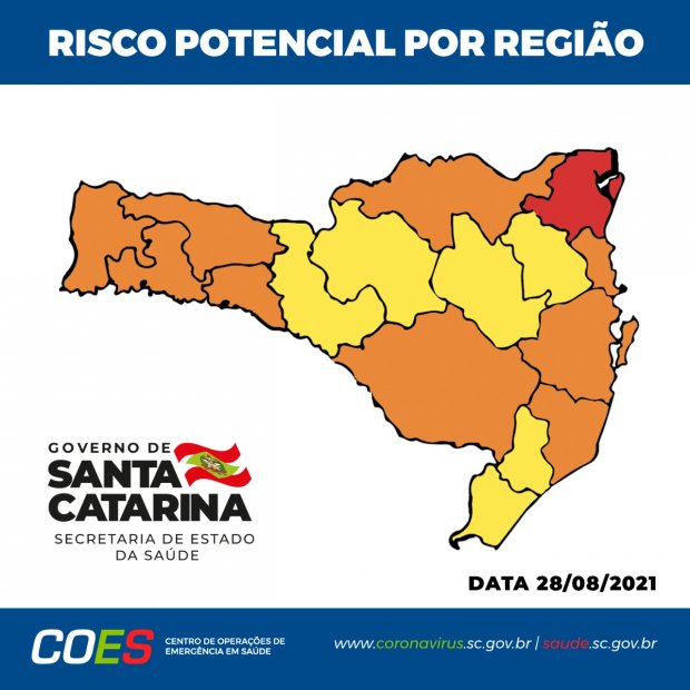 Apenas a regiao Nordeste de SC esta classificada com risco gravissimo para Covid