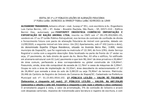 Edital chamamento de leilao - Tilapia Brazilian - Capa site Tribuna de Itapoa