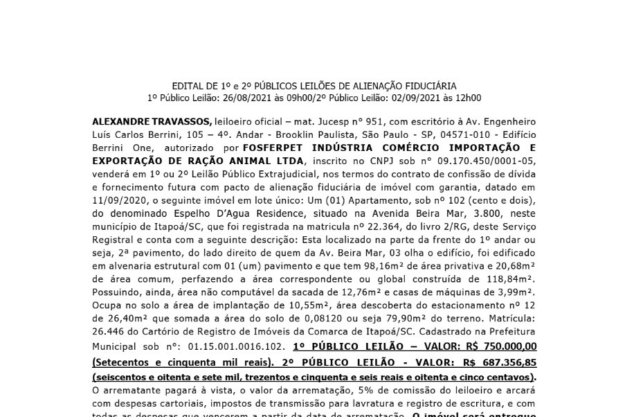 Edital chamamento de leilao - Tilapia Brazilian - Capa site Tribuna de Itapoa