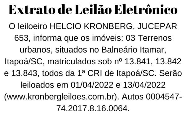 Extrato de Leilão Eletrônico - capa Tribuna de Itapoa