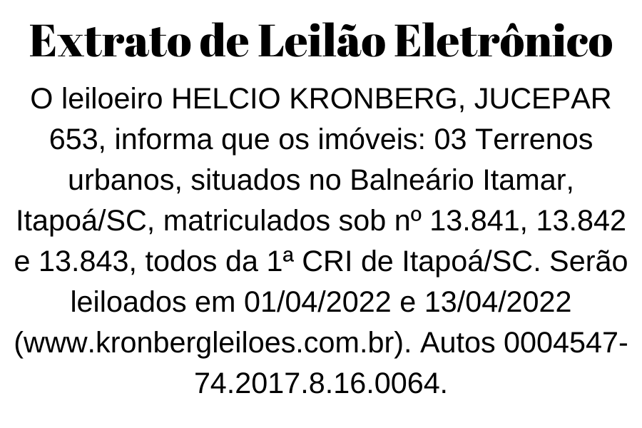 Extrato de Leilão Eletrônico - capa Tribuna de Itapoa