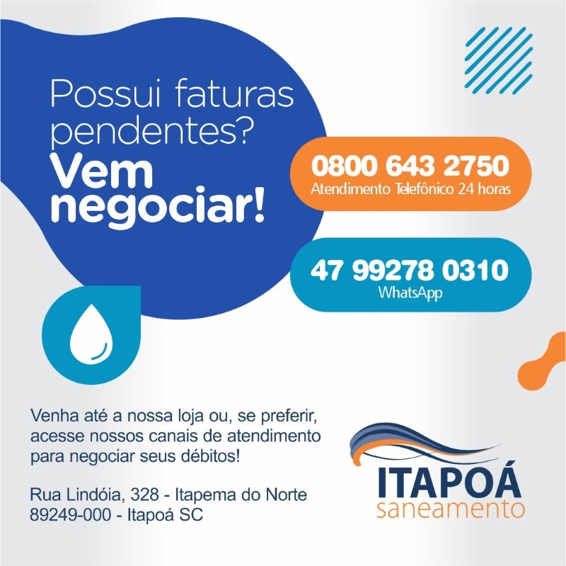 Itapoa Saneamento oferece condicoes especiais para negociacoes (Tribuna de Itapoa)