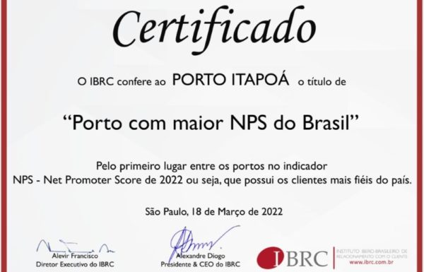 Porto Itapoa pelo 4o ano consecutivo o mais recomendado por clientes segundo IBRC 2 (Tribuna de Itapoa)