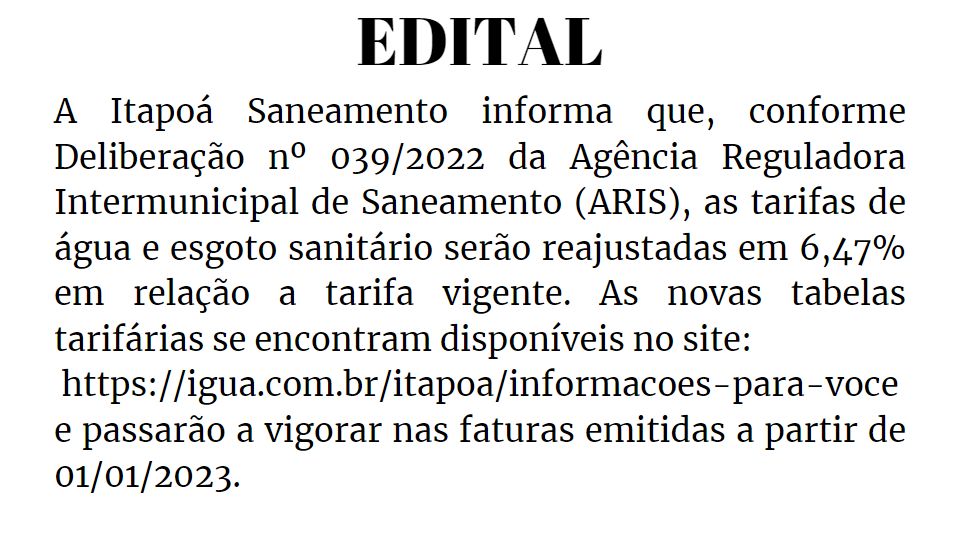 EDITAL Itapoa Noticias (capa Tribuna de Itapoa)