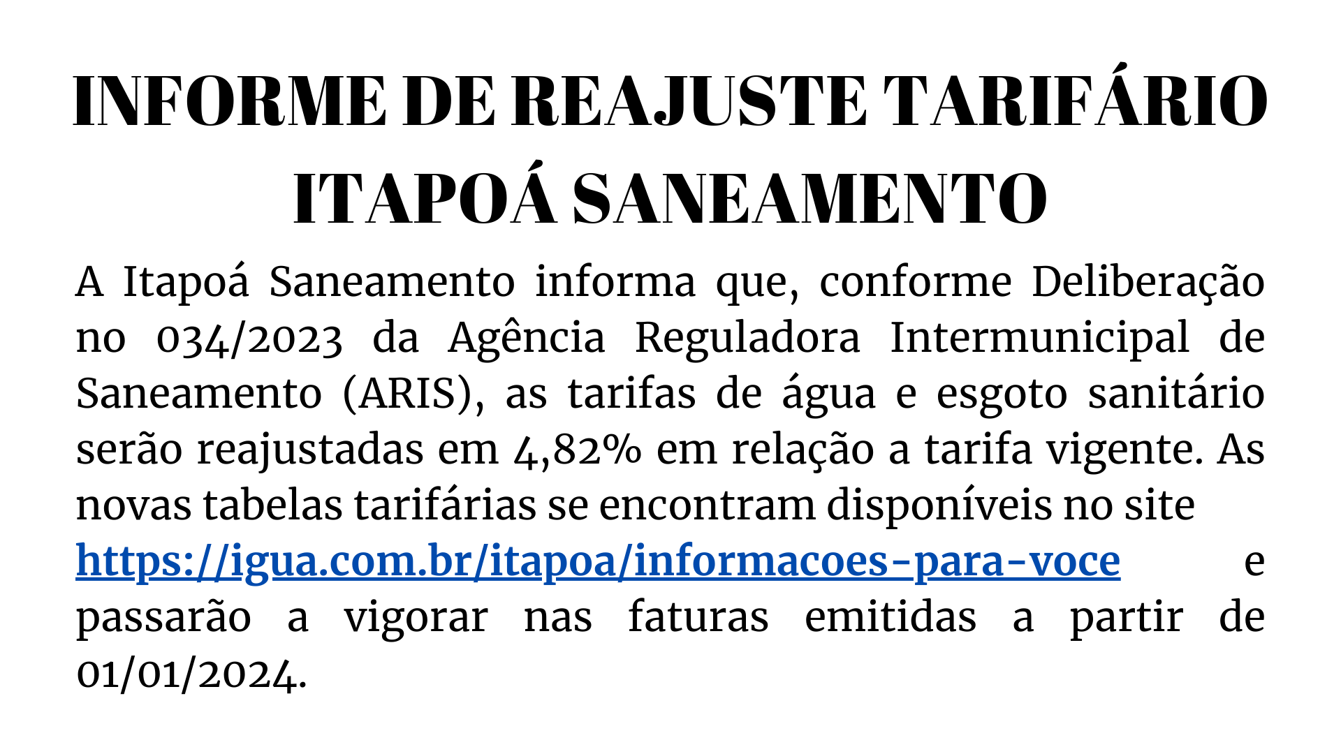 Informe de reajuste - Itapoá Saneamento - capa TI