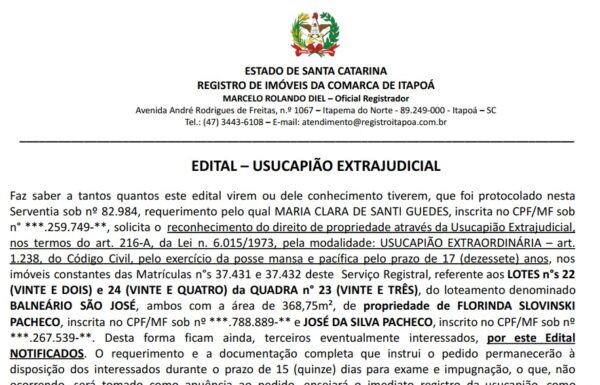 EDITAL USUCAPIAO EXTRAJUDICIAL - MARIA CLARA DE SANTI GUEDES (capa TI)