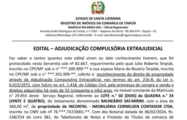 Imagem Edital Julio Terplak - Capa Tribuna de Itapoa