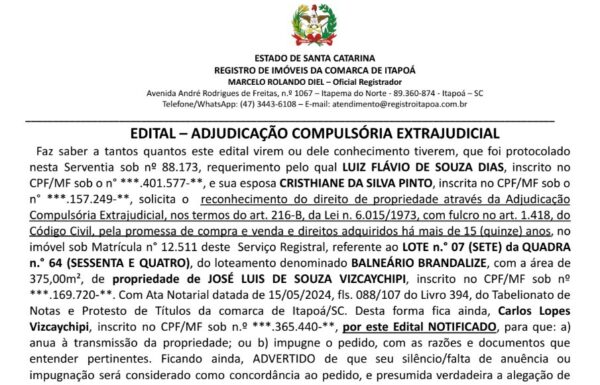 Capa Tribuna de Itapoa - Edital Luiz Flavio de Souza Dias