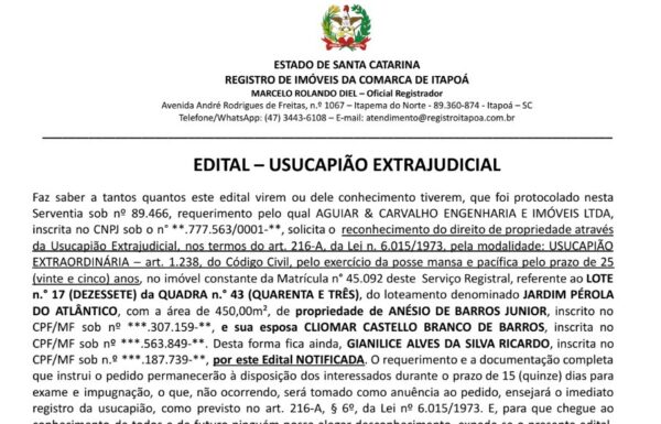 Capa Tribuna de Itapoa - Edital Usucapiao Ampla Engenharia e Imoveis