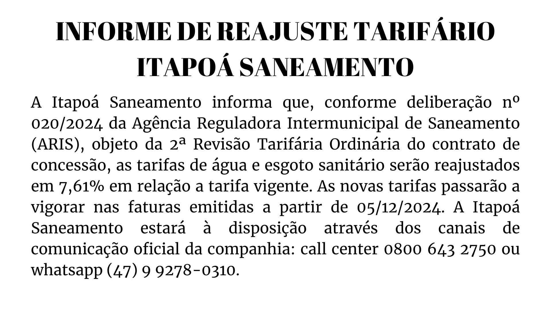 Informe de Reajuste Tarifario Itapoa Saneamento (2024) - Capa