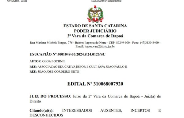 Capa edital Olga Bochne para site Tribuna de Itapoa