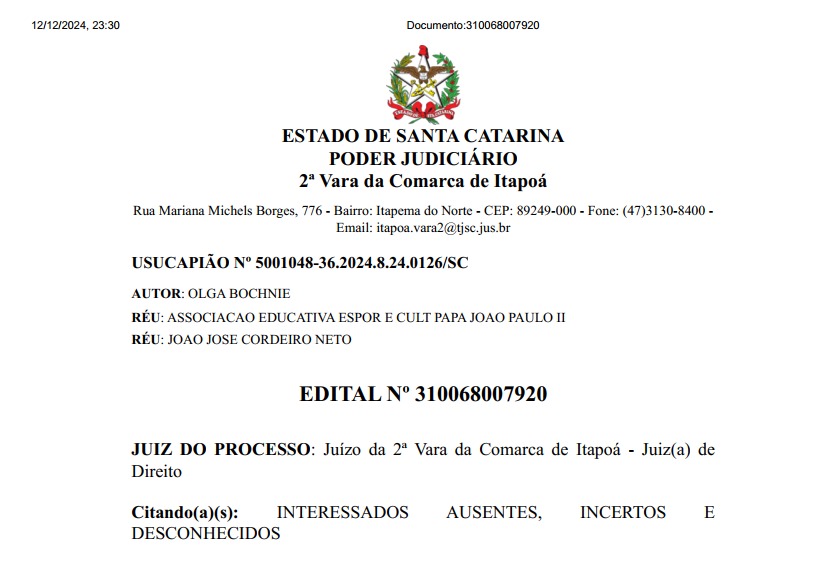 Capa edital Olga Bochne para site Tribuna de Itapoa