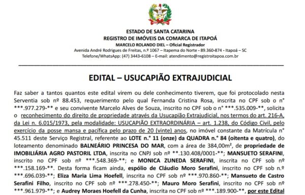 EDITAL Fernanda Cristina Rosa - Capa Tribuna de Itapoá