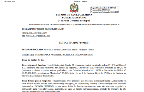 Edital Jose Antonio da Silva 2 - Capa Tribuna de Itapoa