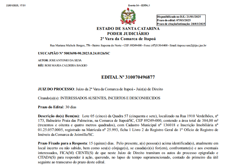 Edital Jose Antonio da Silva 2 - Capa Tribuna de Itapoa