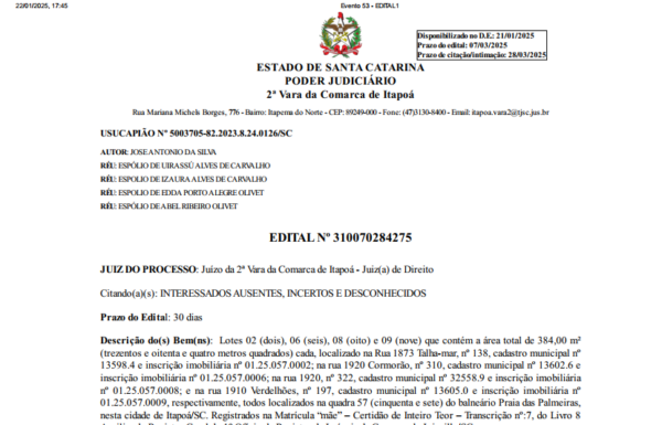 Edital - José Antonio da Silva - Capa Tribuna de Itapoa