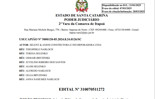 Edital Selent e Anjos Construtora e Incorporadora LTDA - Capa Tribuna de Itapoá